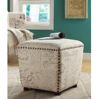 Coaster Furniture 501108 Upholstered Ottoman with Nailhead Trim Off White and Grey